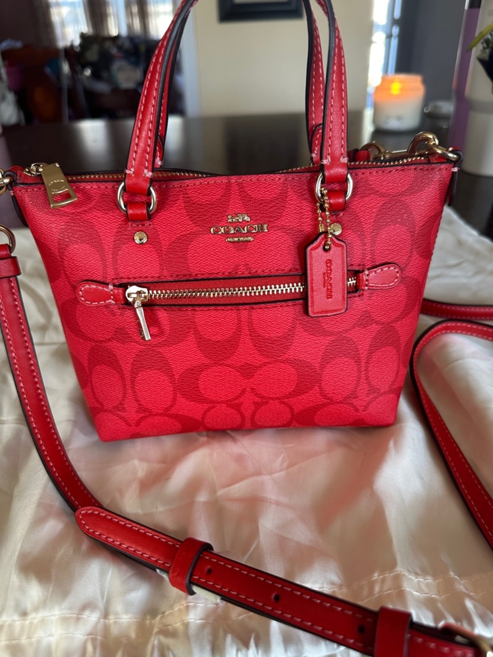 Coach Red Signature Mini Gallery Tote/Crossbody with Gold Hardware CA721